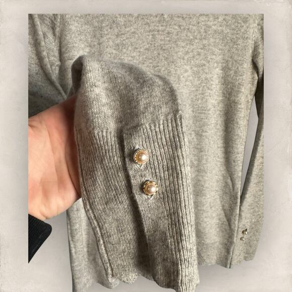 Nanette Lepore Women Cashmere Sweater Gray Pullover Knit Scallop Long Sleeve XS - Picture 3 of 6